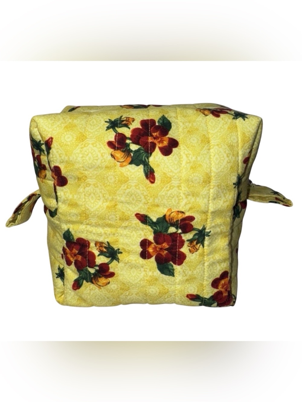 Boxy Makeup Bag Yellow Floral Theme Handmade Makeup Travel Toiletrie Bag